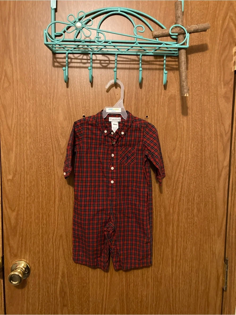 Ralph Lauren Red and Navy Plaid Button-Up Romper